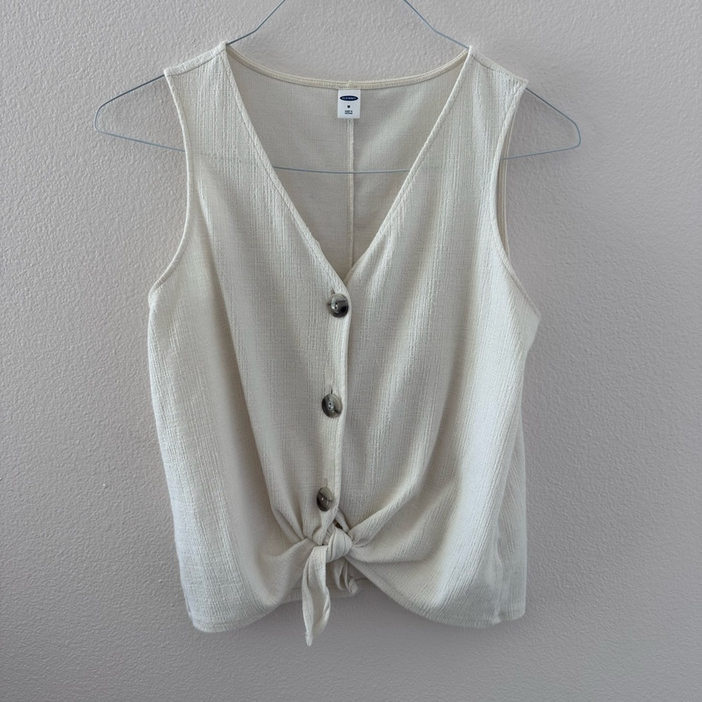 Women's Cream Button-Down Tie-Front Top